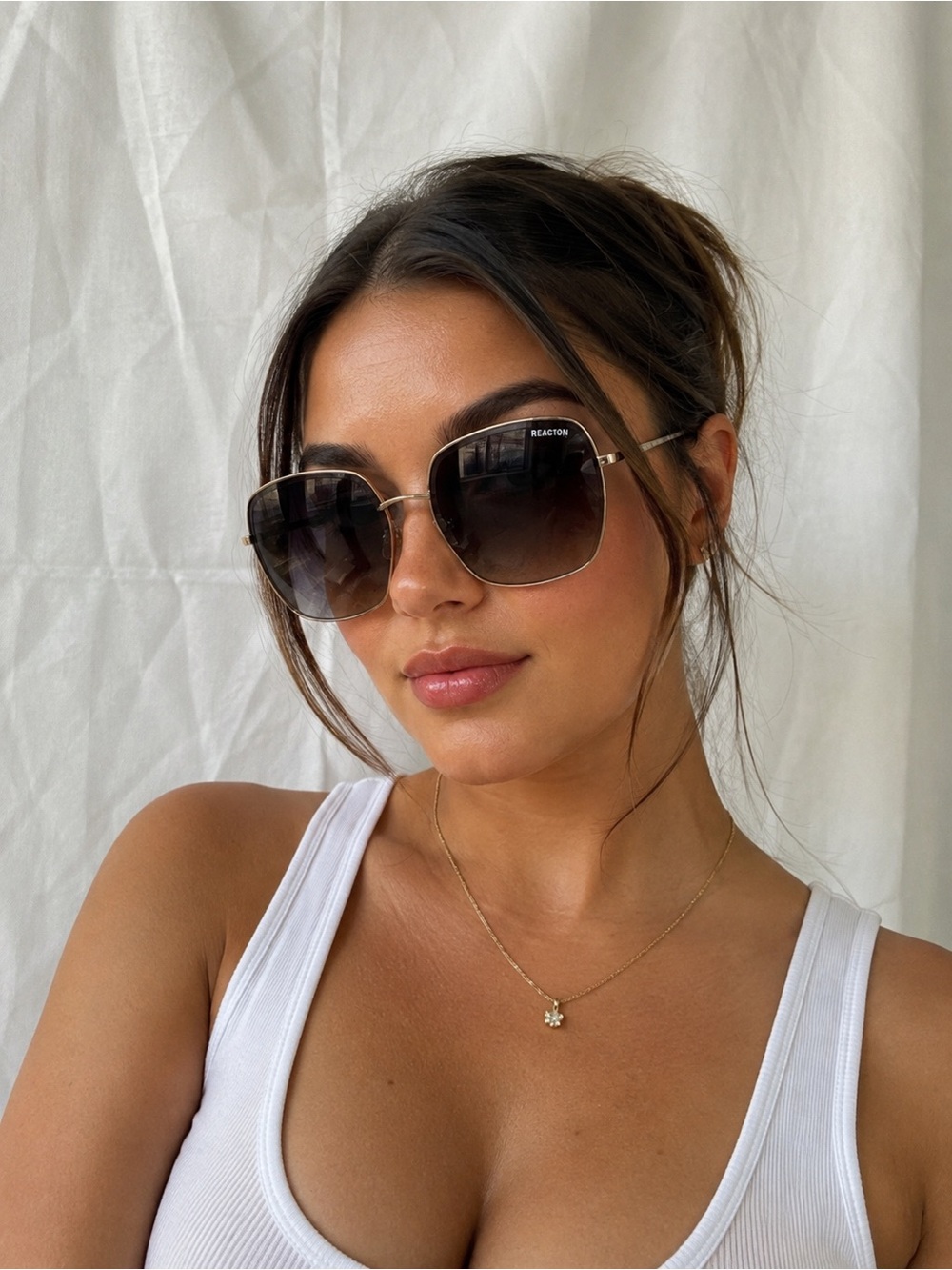 Kenneth Cole Reaction Womens Gold Metal Square Brown Gradient Sunglasses